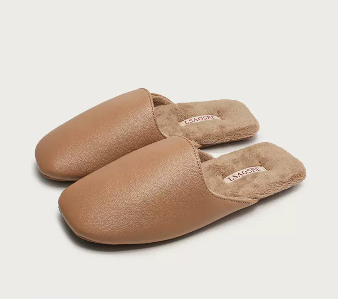 Minimalist Faux Leather Indoor Slippers