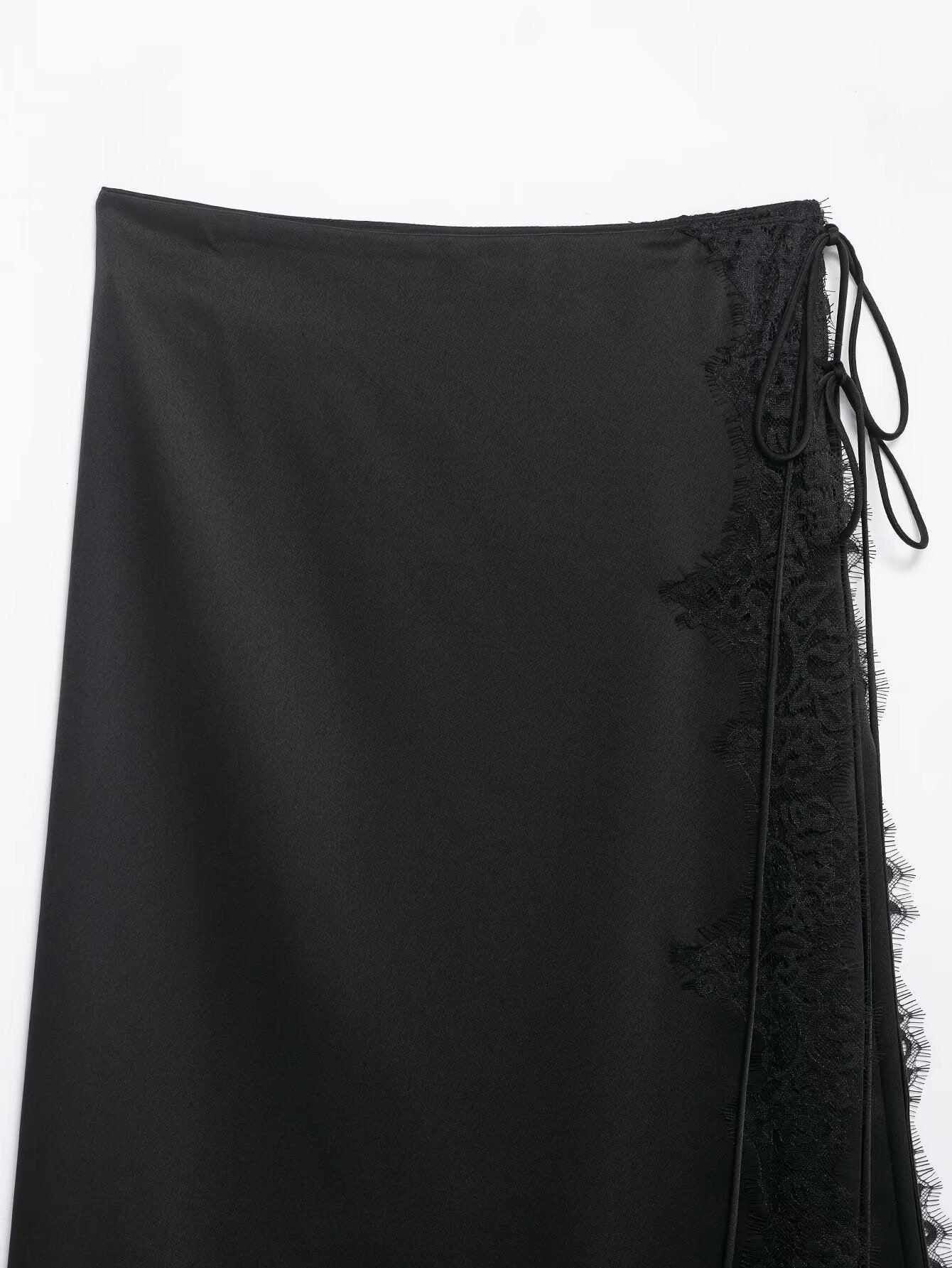 Midnight Lace Wrap Satin Skirt