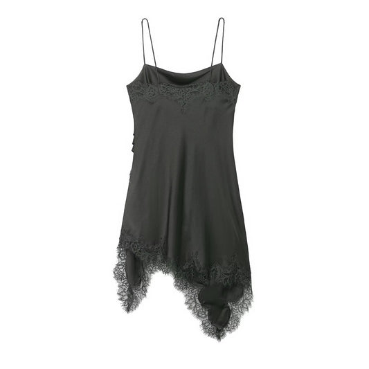Midnight Draped Lace Hem Slip Dress