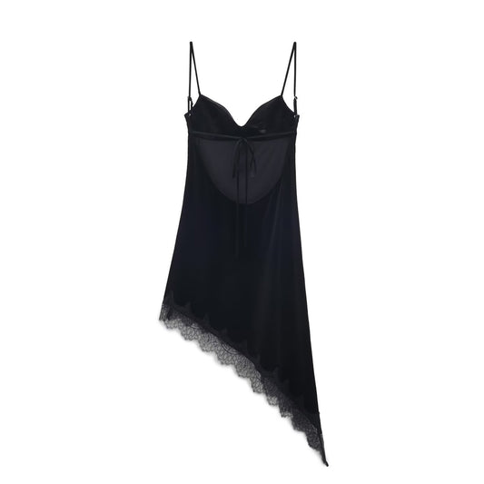 Midnight Noir Asymmetrical Lace Slip