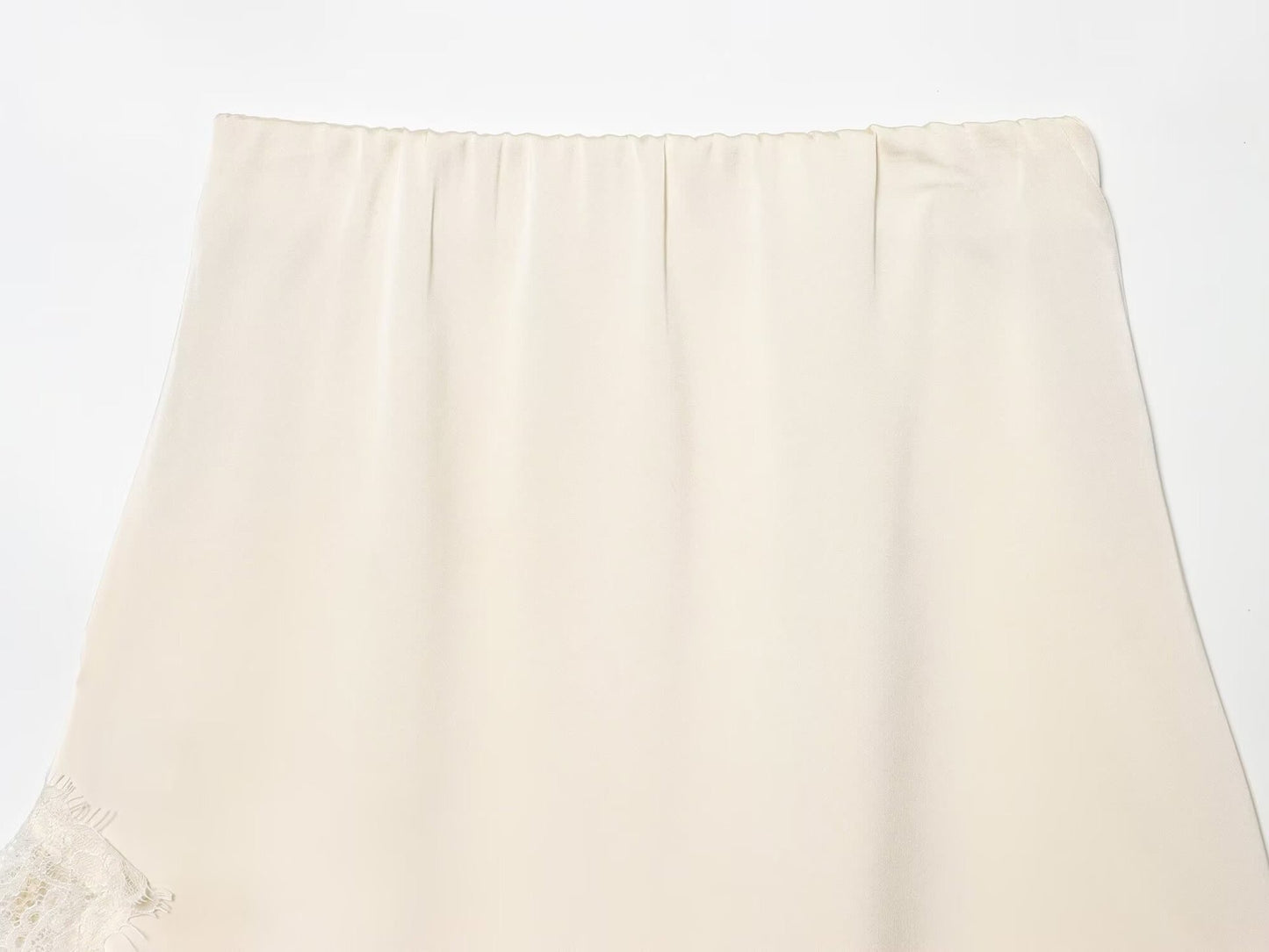 Asymmetrical Lace-Trim Satin Skirt