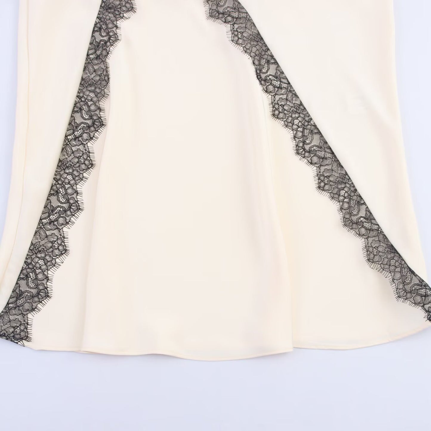 Ivory Noir Lace-Trim Satin Two-Piece Set