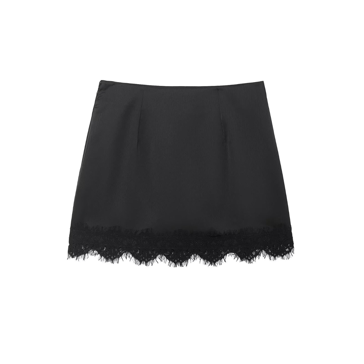 Noir Lace-Trim Satin Mini Skirt
