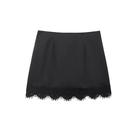 Noir Lace-Trim Satin Mini Skirt