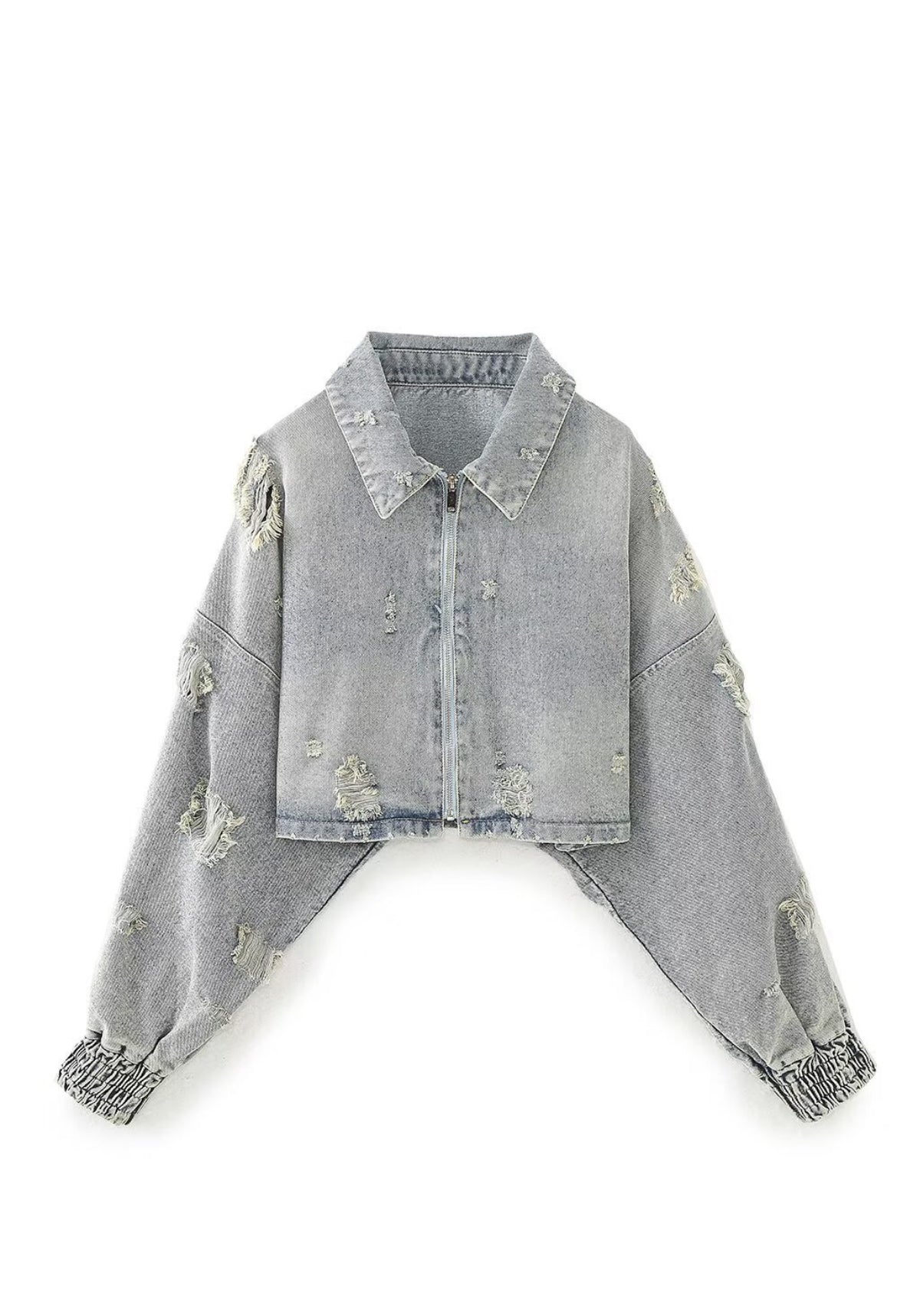 Ripped Cropped Denim Jacket