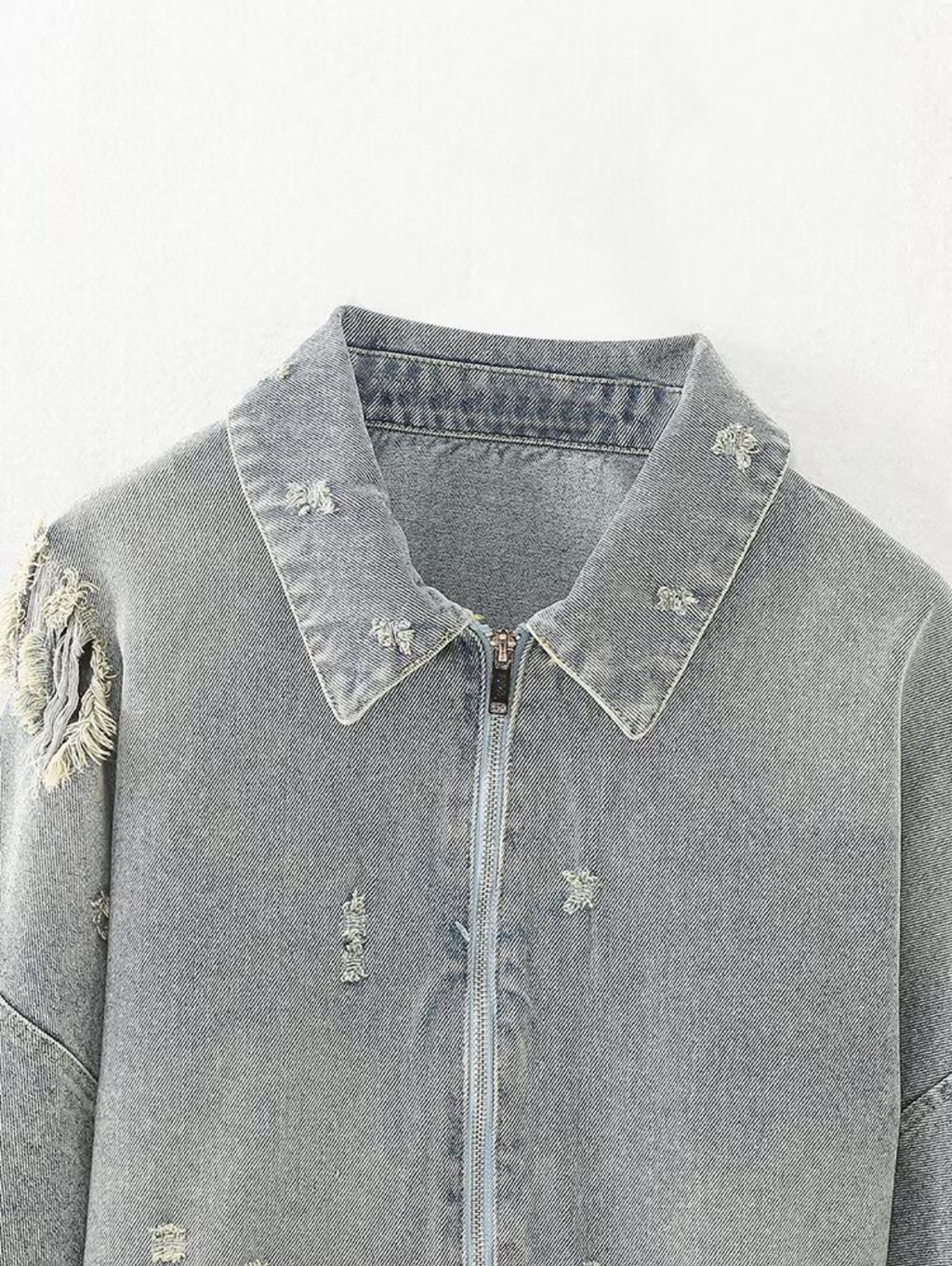 Ripped Cropped Denim Jacket