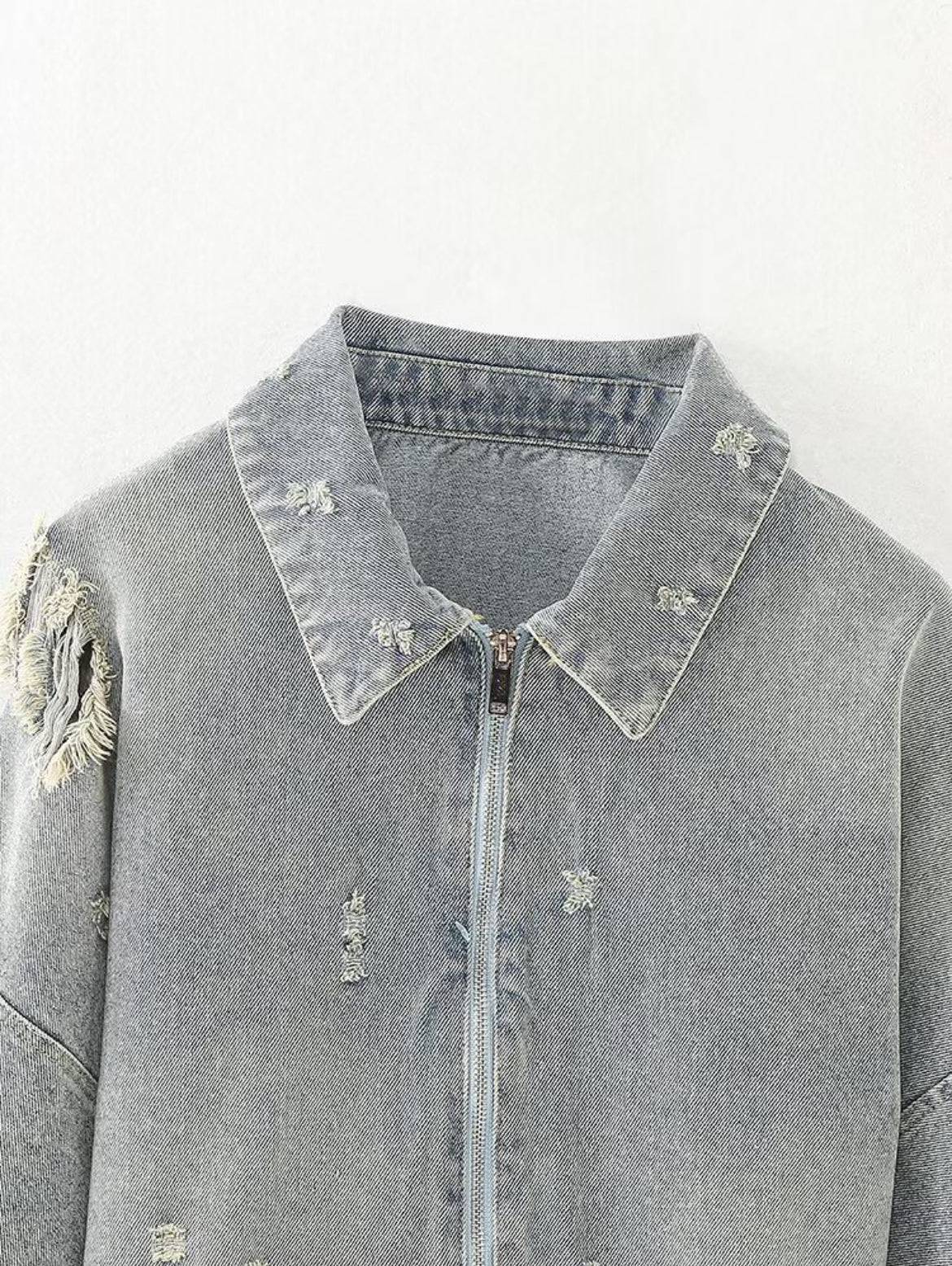 Ripped Cropped Denim Jacket