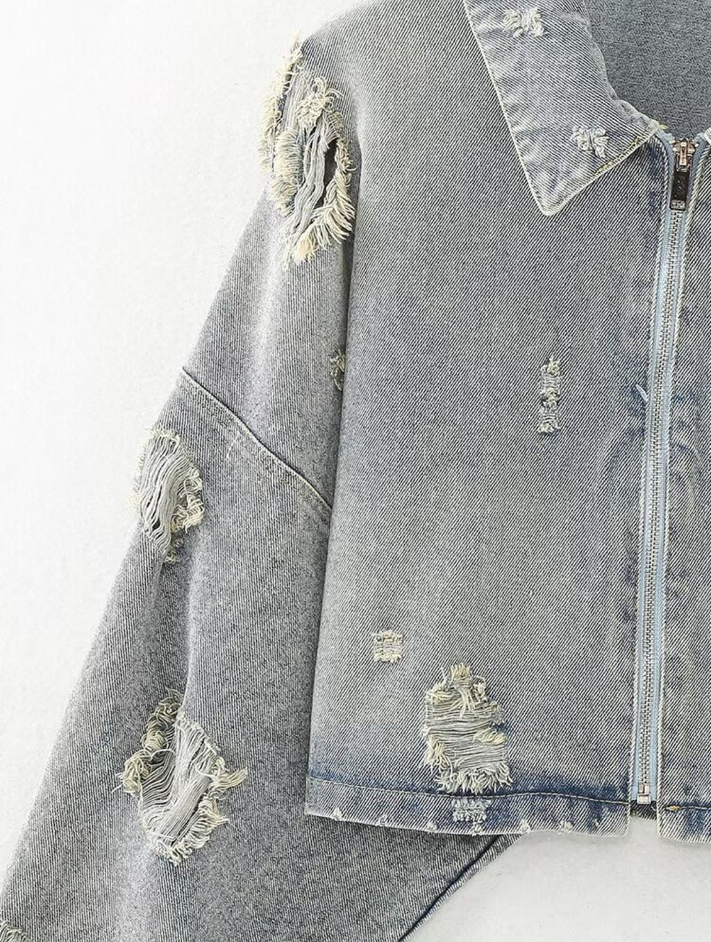 Ripped Cropped Denim Jacket