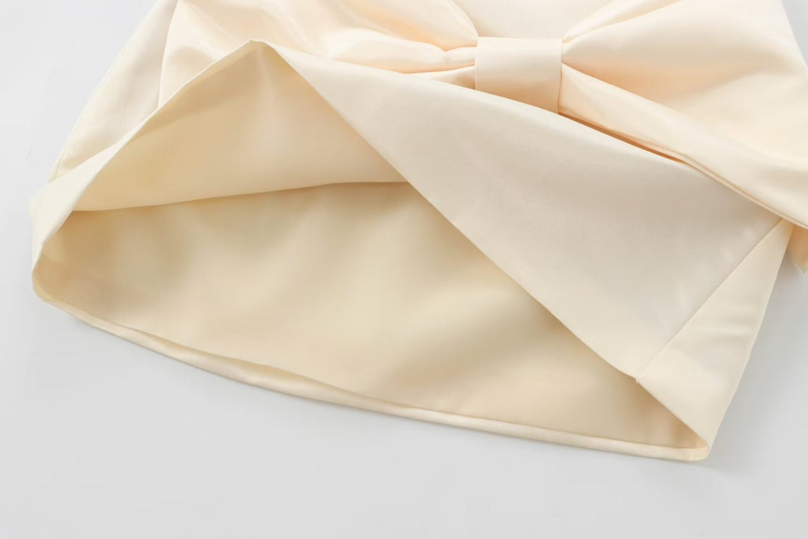 Ivory Bow Statement Mini Skirt | Satin
