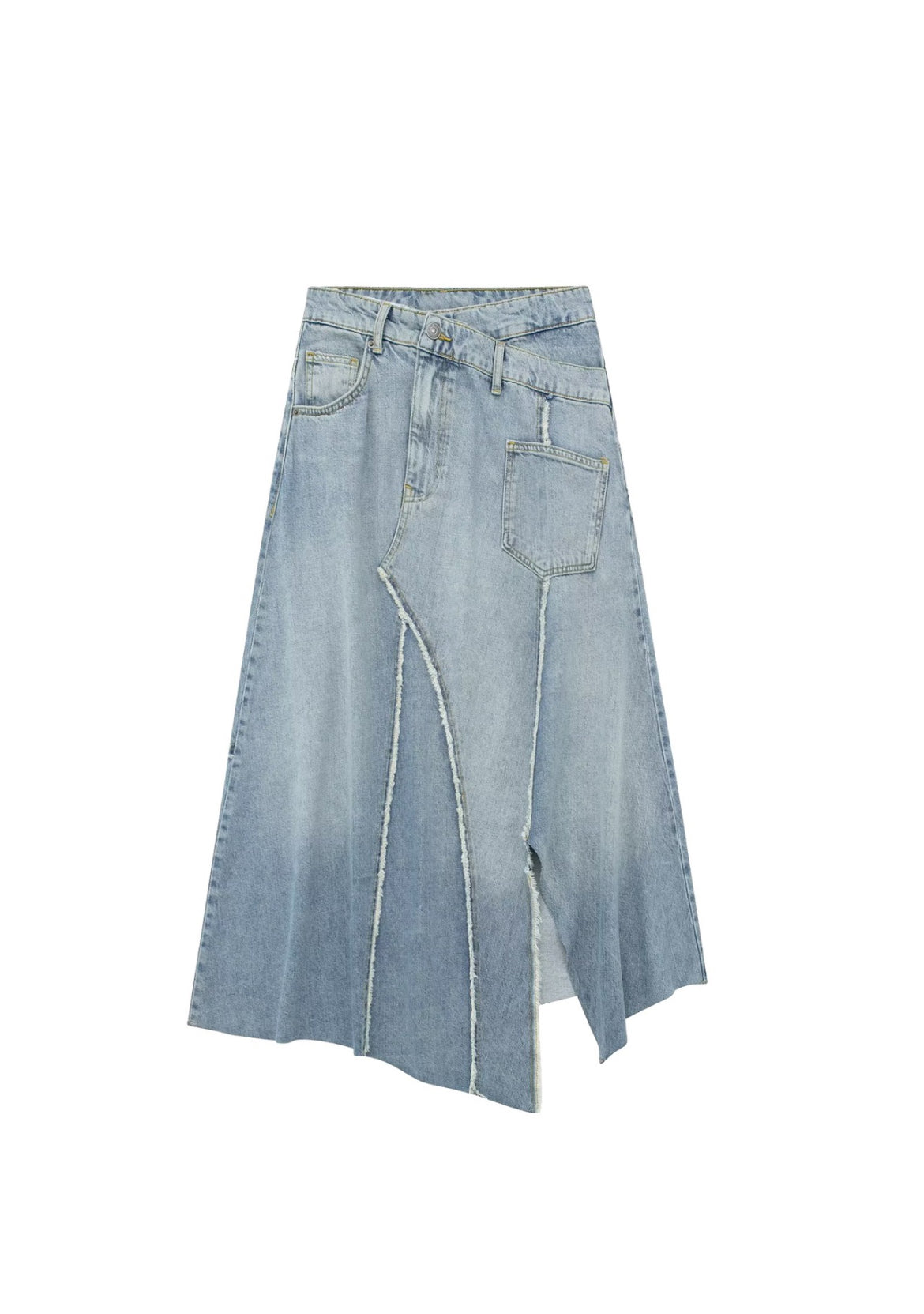 Asymmetric Mid-Wash Denim Skirt