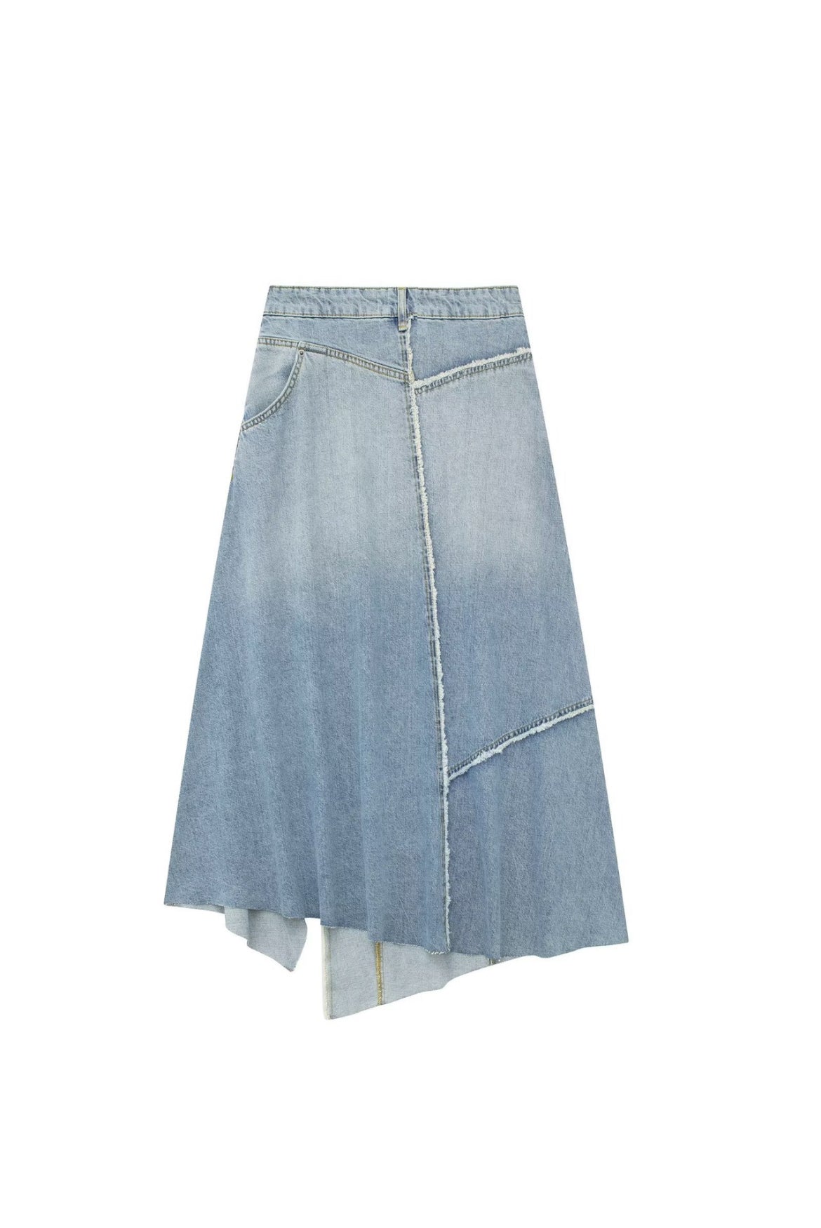 Asymmetric Mid-Wash Denim Skirt