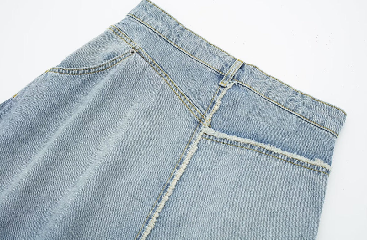 Asymmetric Mid-Wash Denim Skirt