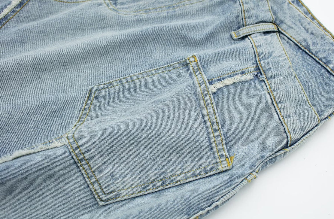 Asymmetric Mid-Wash Denim Skirt