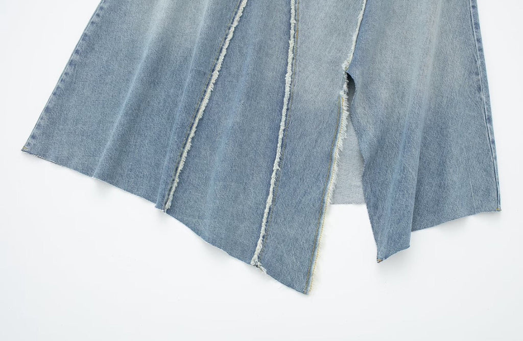 Asymmetric Mid-Wash Denim Skirt