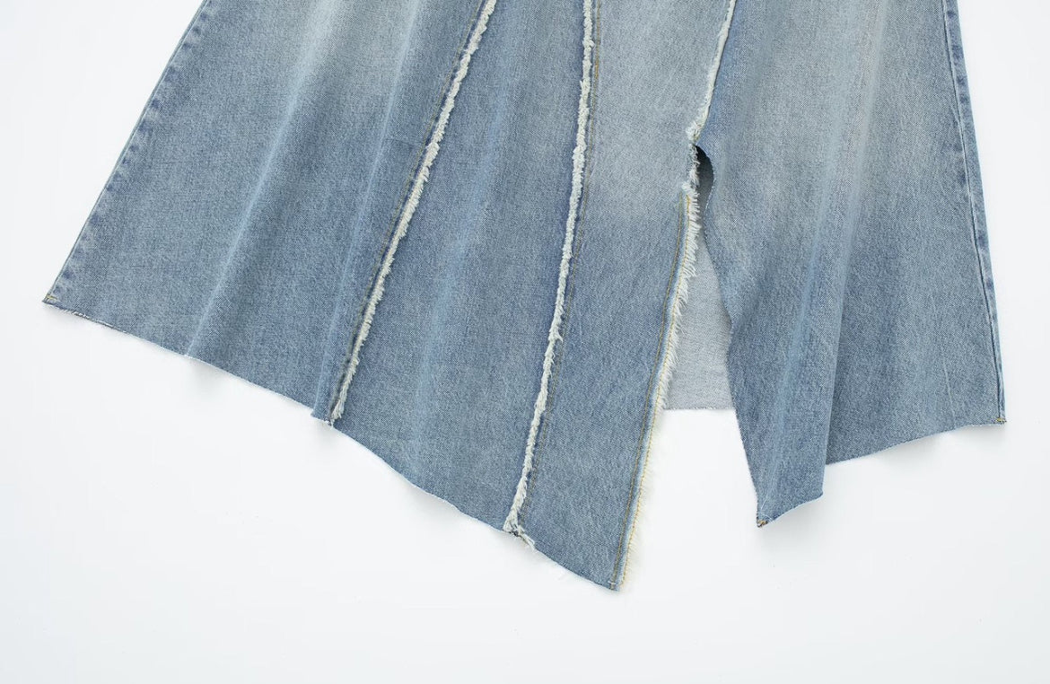Asymmetric Mid-Wash Denim Skirt