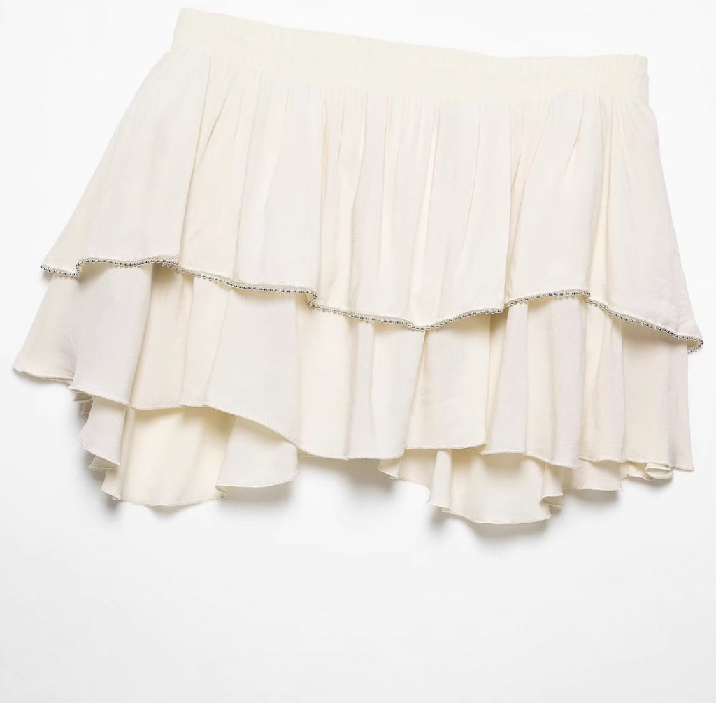 Ivory Layered Ruffle Mini Skirt