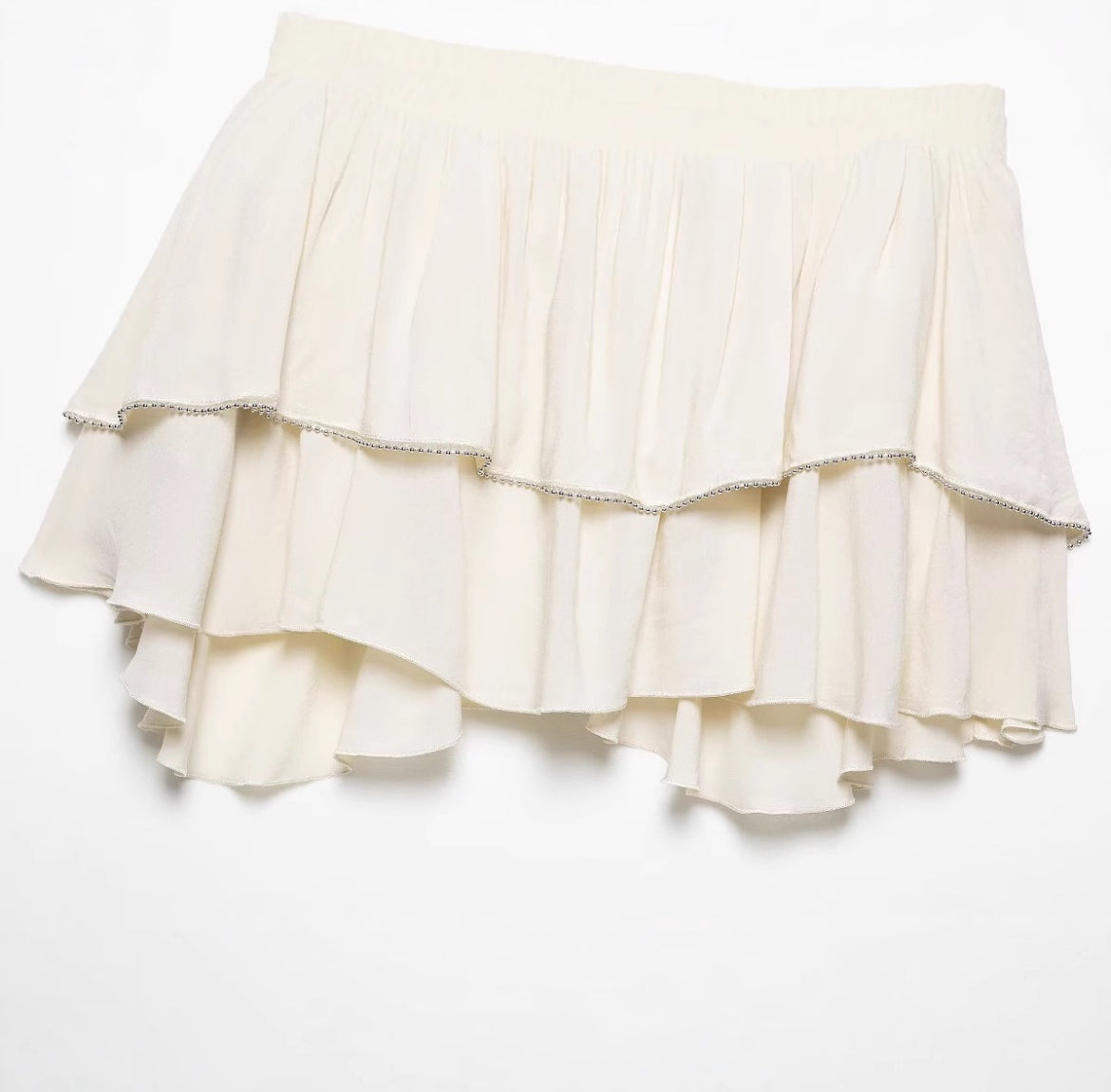 Ivory Layered Ruffle Mini Skirt