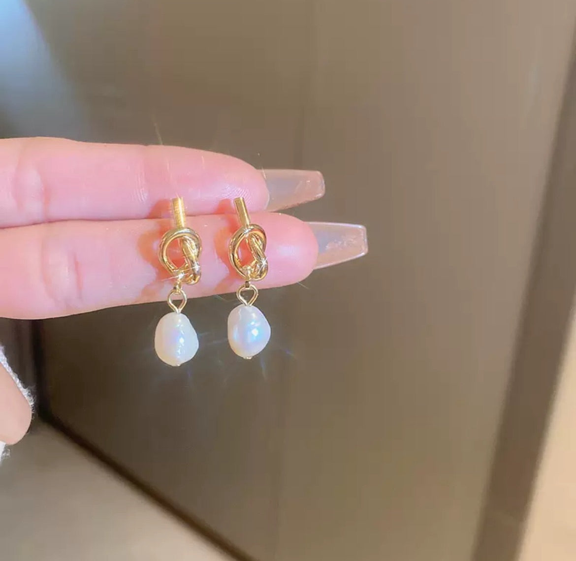 Knot and Pearl Drop Earrings