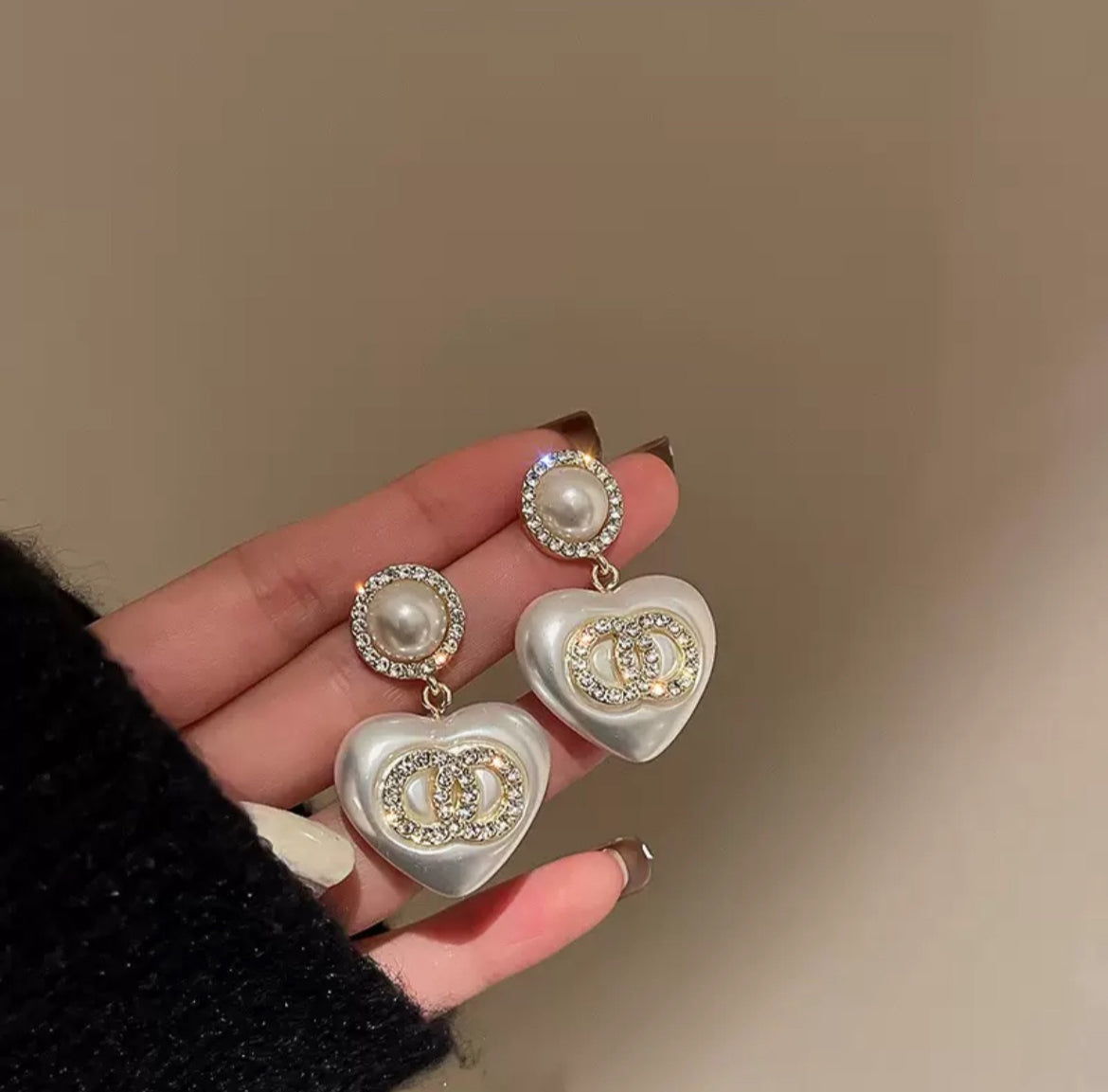 Heart Pearl Drop Earrings