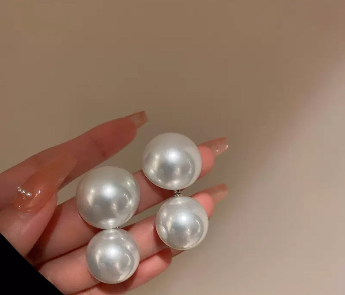 Double Pearl Statement Earrings