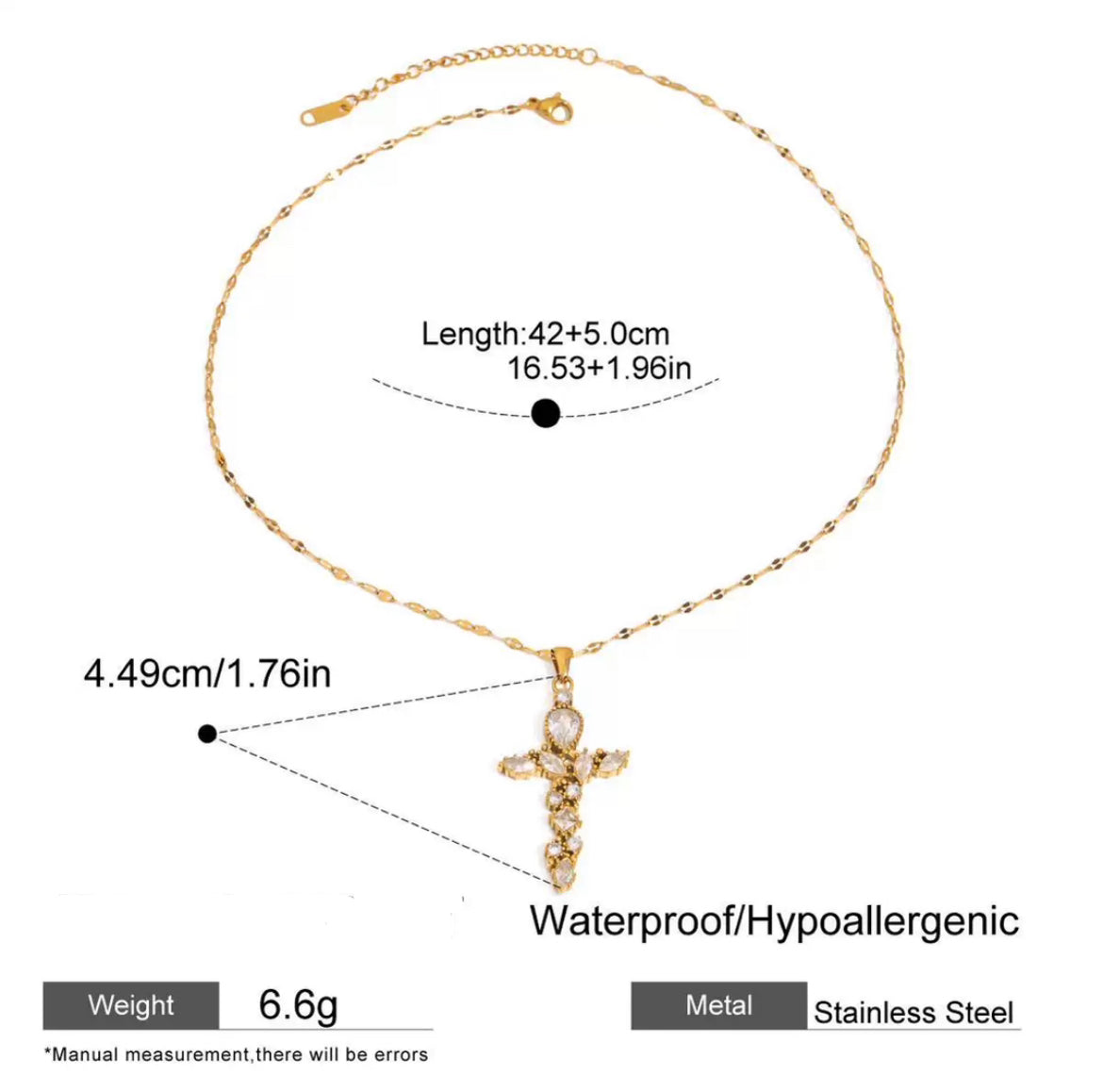 Gold Crystal “Cross Pendant” Necklace