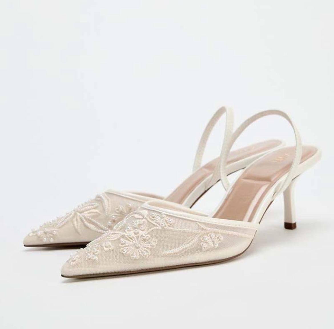 Embroidered Mesh Slingback Heels