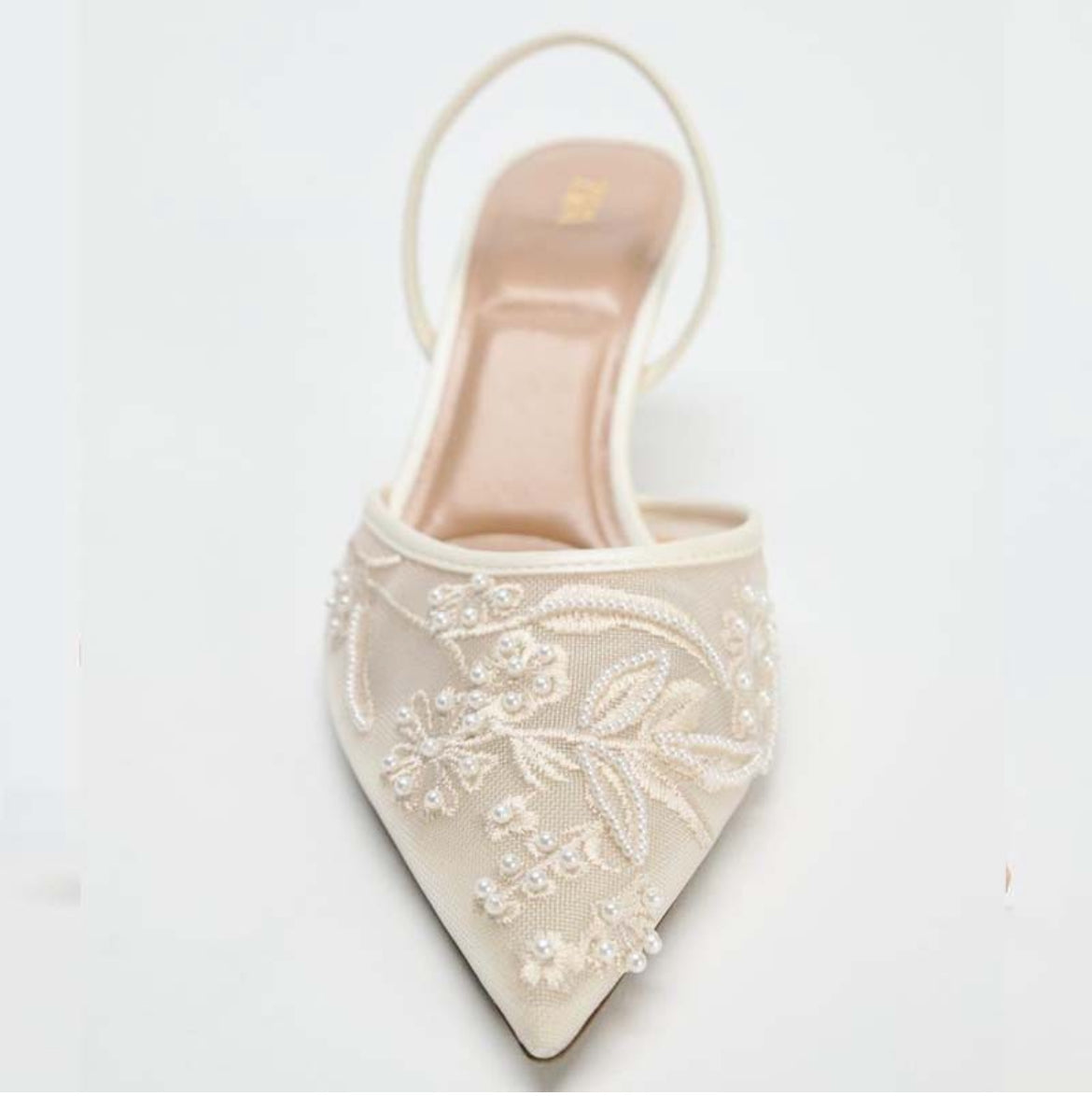 Embroidered Mesh Slingback Heels