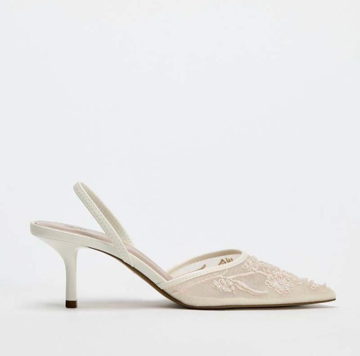 Embroidered Mesh Slingback Heels